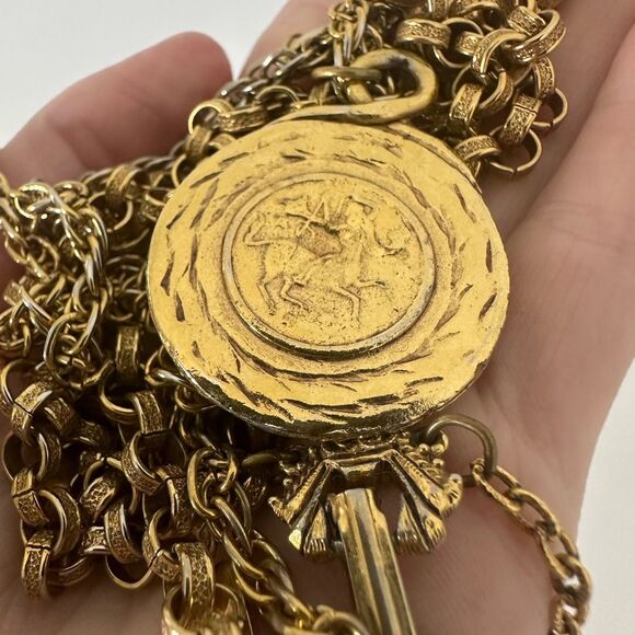 Vintage Layered Tri-Chain Florenzia Medallion Coin Neckalce - Picture 9 of 10